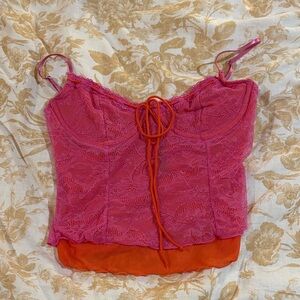White Fox Boutique Pink and Orange Lace Camisole